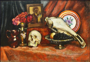 Ilya Ivanovich Mashkov Painting - Still life with skulls Ilya Mashkov